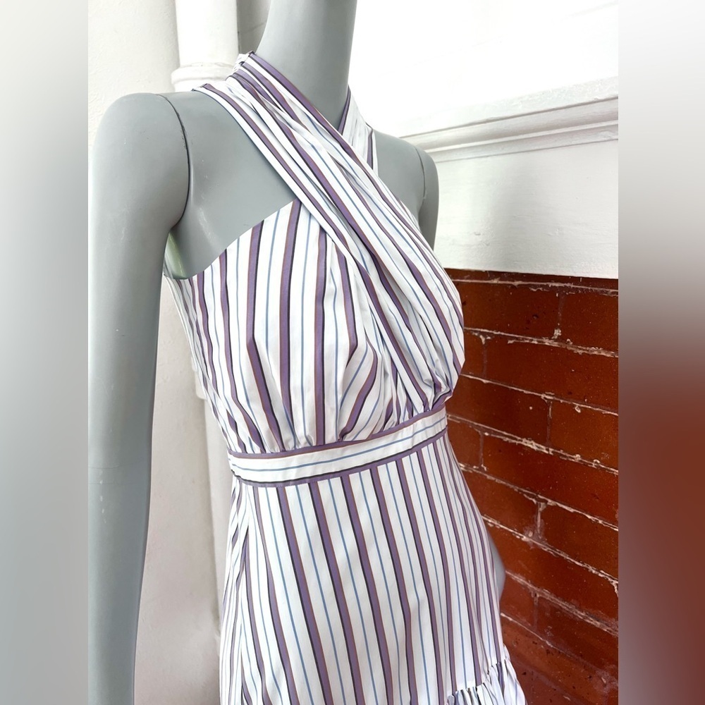 Veronica Beard Lavender and White Striped High-Low Halter Dress - Picture 8 of 16